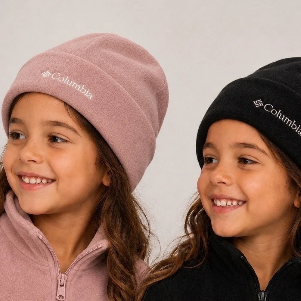 Columbia Youth L/XL Fleece Beanie Hat Bundle Pink and Black winter cozy